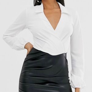 One piece office dress. Faux leather.